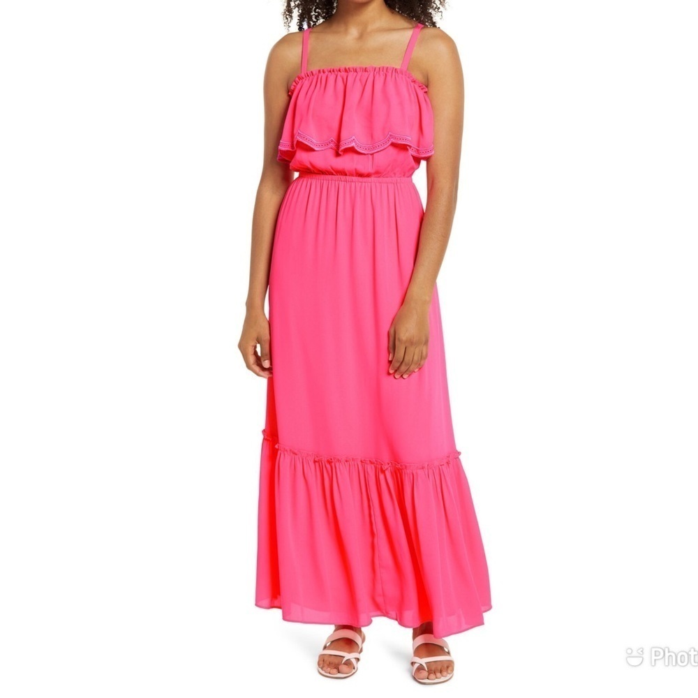 Lilly Pulitzer Adia Maxi Dress 005171 Pink Love Potion Sz M Sleeveless Ruffle